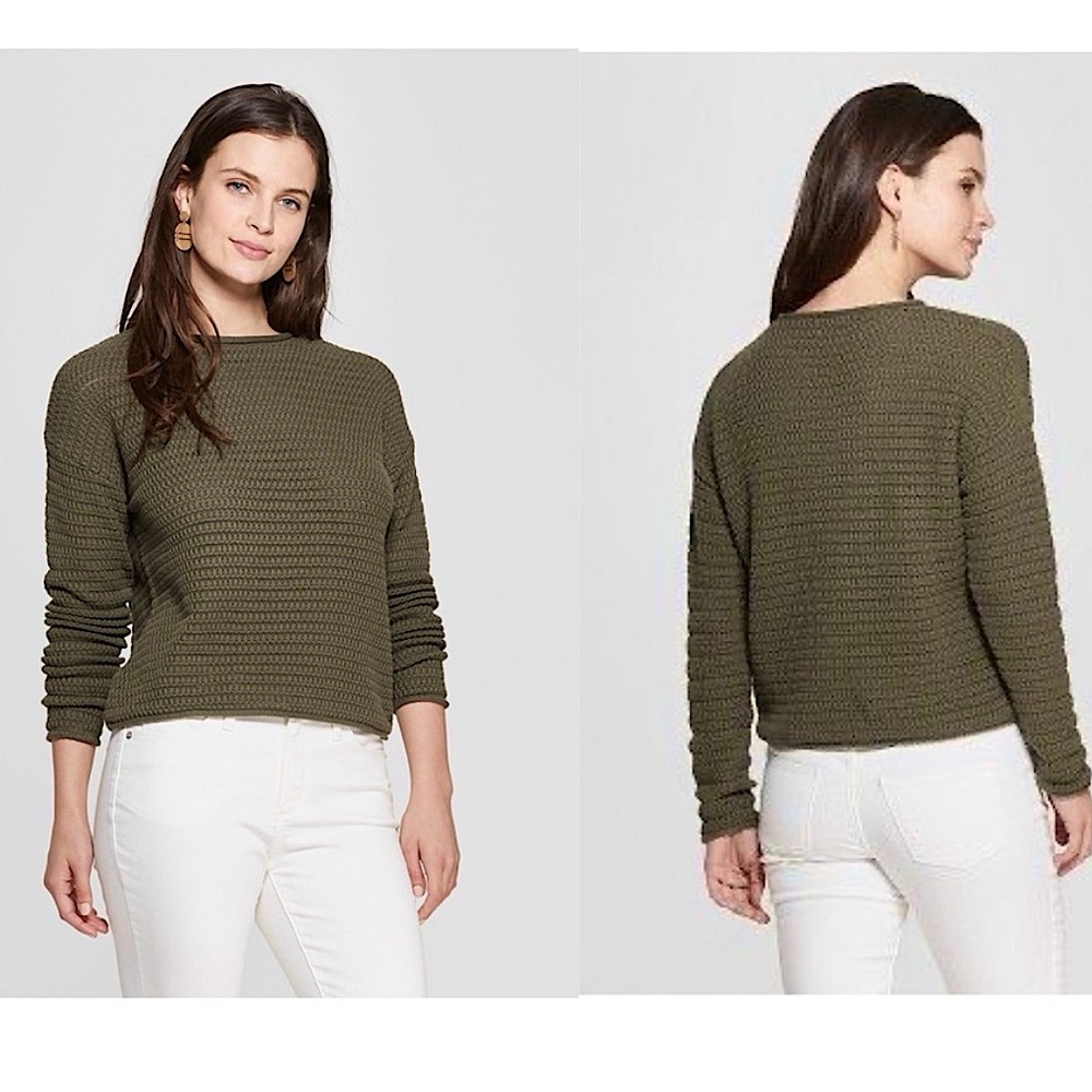Universal Thread Rolled Neck Long Sleeve Textured Knit Sweater